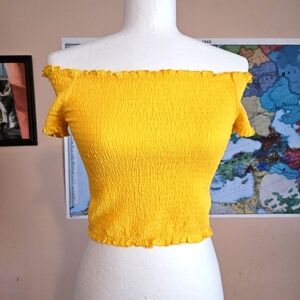 Smocked Off The Shoulder Crop Top